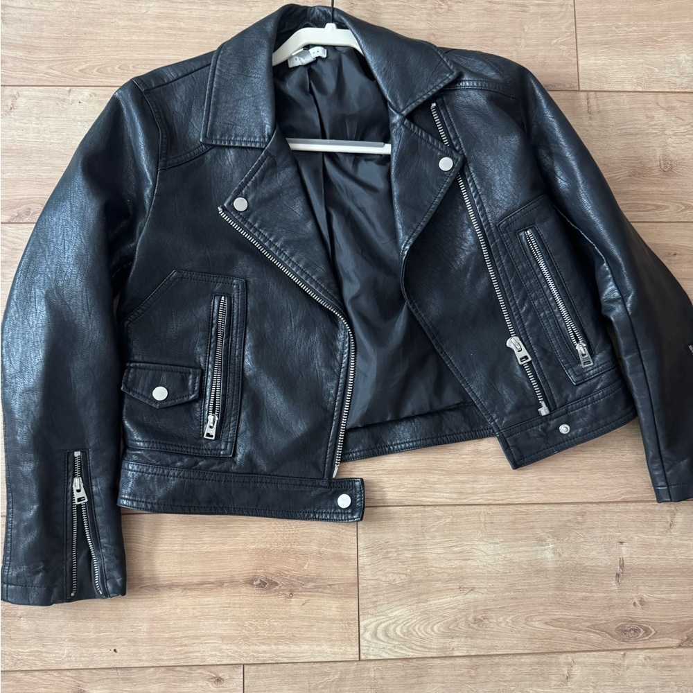 Topshop Black Leather Bomber Jacket